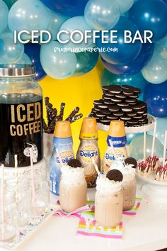 an iced coffee bar with ice cream and cookies