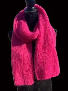 High end mohair angora wool yarn hand knitted scarf, very soft and warm. hot pink. One of a kind. Perfect for cool weather. Pink Fushia, Mohair Scarf, Handmade Scarf, Hand Knit Scarf, Handmade Scarves, Handmade Knitting, Wool Yarn, Scarf Shawl, Light Purple