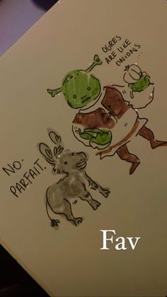 a drawing of two animals with words written on them