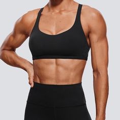 Crz Yoga Women's Strappy Sports Bra - Criss Cross Back Padded Medium Support Wireless Gym Bra Sexy Workout Yoga Bra Size- Xl Color- Savannah Model Is Wearing Black Solid Color Sports Bra Squat Proof Medium Support, Black Racerback Sports Bra For Pilates, Black Sports Bra With Built-in Bra For Pilates, Black Casual Sports Bra Squat Proof, Black Sports Bra With Built-in Bra For Light Exercise, Black Seamless Athletic Fit Sports Bra, Black Sports Bra For Pilates, Squat Proof Sports Bra For Pilates, Black Bra-friendly Sports Bra For Light Exercise