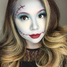 Easy Sally Makeup, Sally Makeup Halloween, Sally Makeup, Easy Halloween Makeup Ideas, Unique Halloween Makeup, Halloween Makeup Tutorial Easy, Easy Halloween Makeup, Halloween Makeup Clown