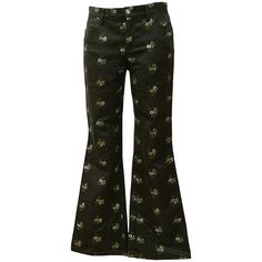 1980s Moschino Jeans Green Flowers embellished Pants Totally made in italy in italian size range 40 Composition: Cotton Moschino Jeans, One Clothing, Green Flowers, Moschino, Jeans Pants, Pajama Pants, In Italy, Composition, Fashion Outfits