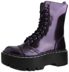 Alternative Lace-up Platform Boots For Fall, Grunge Lace-up Platform Boots With Lug Sole, Alternative Style Lace-up Platform Boots With Lug Sole, Alternative Lace-up Platform Boots With Lug Sole, Grunge Lace-up Boots With Platform, Purple Lace-up Boots For Streetwear, Purple Platform Boots For Fall, Purple Punk Boots With Round Toe, Purple High-top Boots For Fall