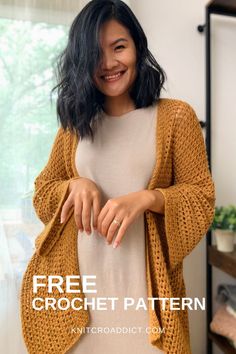 Easy 2 panels crochet cardigan pattern includes women's sizes XS-XXL. Lace Cardigan Pattern, Free Crochet Cardigan, Crochet Cardigan Tutorial, Crochet Summer Dresses, Crochet Tops Free Patterns, Crochet Shrug, Crochet Clothes Patterns