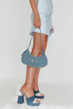 Peta And Jain Moto Shoulder Bag by Selfie Leslie Jeans And A Crop Top, Peta And Jain, Coffee Dates, Denim Shoulder Bags, Coffee Date, Denim Details, Peta, Wide Leg Jeans, Front Pocket