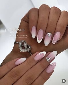 Pink Nail Ideas, Milky Pink, Chrome Nails Designs, Cherry Nails, Long Nail, Gem Nails, Diamond Nails