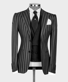 Wiaofellas Men's Suit 3 Pieces Blazer Vest Pants Peaked Lapel Single Breasted Tuxedo Wedding Groom Pinstripes Formal Tailored Costume Homme Fitted Pinstripe Elegant Set, Elegant Striped Formal Sets, Elegant Fitted Striped Sets, Elegant Striped Fitted Sets, Pinstripe Tuxedo Suit, Suit Fashion Men's, Harajuku Jacket, Modern Suits, Double Breasted Waistcoat