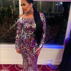 Sleek Mirrored Dress. Zips In The Back Mirrored Dress, Mirror Dress, Angel Brinks, Shattered Mirror, Dressing Mirror, The Back, Colorful Dresses, Size 12, Long Sleeve Dress