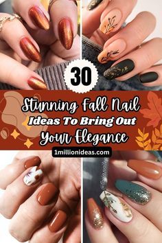 Bio Gel Nail Designs Fall, Pretty Nails For Fall Simple, Nov Nails Ideas, Fall Neutral Nails Art Designs, Elegant Fall Nails Square, Fall Flowers Nail Art, Gold Fall Nail Designs, Gel Nail Designs Fall 2024, Fall Harvest Nail Designs