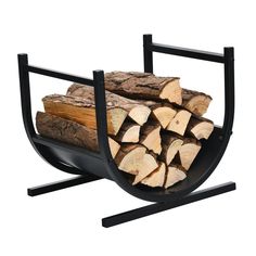 a stack of logs in a black holder