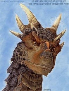 a drawing of an animal with large horns on it's head