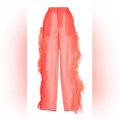 Coral Peach Transparent Ostrich Feathered Dressy Pants . Love These So Much , Only Wore It Once For An Event And They Are Now Too Small Dressy Pants, Coral Peach, Ostrich Feathers, Jumpsuit Trousers, Silk Organza, Pink Coral, Coral Color, Wide Leg Pants, Pant Jumpsuit