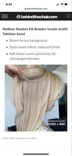 Champagne Blonde Hair Formula, Redken Champagne Blonde Formula, Champagne Blonde Formula, Milky Blonde Hair Formula, Blonde Hair Formula, Redken Shade, Blonde Formulas, Shades Formulas, Toning Hair