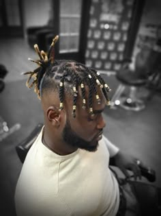 Retro Loc Styles, Dread Cornrows Men, Dread Hairstyles For Men Ponytail, Pineapple Dreads Hairstyle Men, Locs With Beads Men, High Top Dreads Styles For Men, Dreads Ponytail Men, Black Men Dreadlocks Styles, Unisex Hairstyles