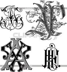 four different types of monograms with the letter h in each letters, including one for