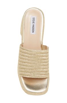 Braided details create a woven straw effect on a platform mule set on a block heel for vintage-inspired style. 3" heel, 1.25" platform Slip-on Manmade upper and sole Imported Platform Mules, Reign, Mule, Steve Madden, Nordstrom Rack, Block Heels, Vintage Inspired, Straw, Nordstrom