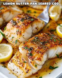 lemon butter pan seared fish on a white plate