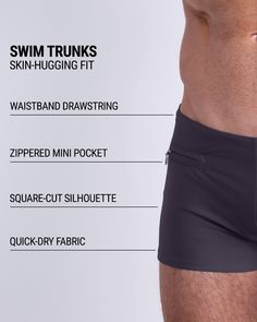 For those who can’t decide between wearing beach shorts or speedo-brief like swimsuits, the new DC2® Swim Trunks offer the best of both worlds. The silhouette of these square-cut trunks offers the longest outseam and more coverage around the waist section than any of our other swimsuits, almost like wearing shorts. But still, providing that signature skin-hugging fit and compressed shape around the hips of a spandex-fabric piece, which delivers a sexier look. If your poolside vibe or preferred s Mens Bathing Suits, Gym Tanks, Suit For Men, Gym Tank Tops, Tailored Shorts, Swim Brief, Beach Tops, Gym Shirts, Gym Shorts