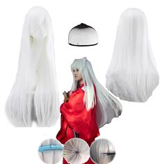 PRICES MAY VARY. 【Excellent Material】：Long wig cosplay is 100% heat-resistant synthetic fiber wigs, so you can be permed, dyed, cut or DIY your own style that you can get a charming appearance.You can use hair dryers, hair clips, hair wax, electric irons, etc. to adjust the shape of the wig. But the heating temperature should not exceed 180°C. 【Adjustable Cap Size for All Head Circumference】: Straight wig for men is high quality inside net cap with two adjustable straps which can be intertwined White Wig With Bangs, Hair Rods, White Wig, Women Anime, Bangs Straight, Party Wig, Anime Wigs, Wig Straight, Hair Dryers