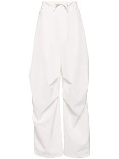 off-white stretch-design twill weave signature single-stitch logo at the rear drawstring waist belt loops slip pockets to the sides two rear patch pockets wide leg long length Stitch Logo, Twill Trousers, Versace Outfit, Yoko London, City Dress, Twill Weave, Mm6 Maison Margiela, Summer Beach Wear, Ski Wear