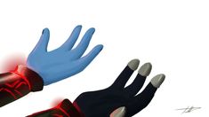 two hands with red and blue lights on them