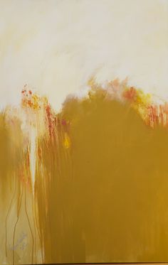 an abstract painting with yellow and red colors