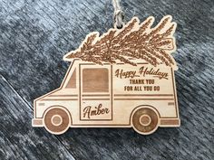 a wooden ornament that says, happy holidays thank you for all you do