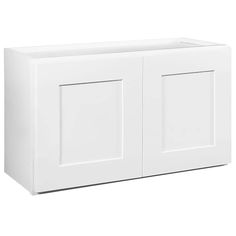 a white cabinet with two doors and one drawer