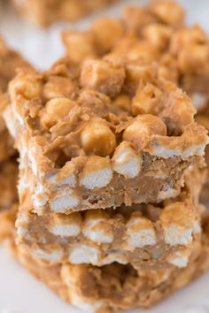 no bake butterscotch marshmallow bars stacked on top of each other