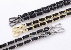 Leather Metal Chain Strap With Snap Hook*  Chain Width: 10mm *Clasp:   length: 3.4cm/1.33", width: 1.4cm/0.55", Clasp Opening width: 5mm/0.19"* Material:  Iron + Plating, PU leather* Metal Color: Gunmetal, silvery, light golden  Leather Color: Black* Listing is for one color one size 1 piece, limitedAny queries, please convos me freely! Chain Strap Bag, Purse Handles, Handbag Handles, Shoulder Strap Bag, Gold Handbags, Bag Chain, Purse Strap, Handbag Straps, Bag Handle