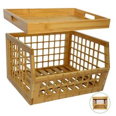 Wooden Stackable Storage Bins with Serving Tray Wooden Bin, Wooden Storage Bins, Wooden Bins, Stacking Bins, Vegetable Bin, Pantry Bin, Bamboo Storage, Organized Kitchen, Stackable Storage Bins