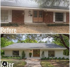 before and after photos of a brick house