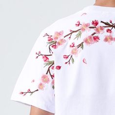 Sakura Embroidered Shirt – Kidoriman Cotton T-shirt With Embroidery For Spring, Spring Floral Embroidery Relaxed Fit Shirt, Traditional Relaxed Fit Shirt For Spring, White Cotton Tops With Tonal Embroidery, White Floral Embroidered T-shirt For Spring, Spring Embroidered Cotton Shirt, Embroidered Cotton Shirt For Spring, Spring Short Sleeve Shirt With Embroidered Graphics, Short Sleeve Shirt With Embroidered Graphics For Spring