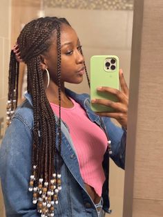 Braids With Clips Black Women, Medium Knotless Braids Beads, Claw Clip Hairstyles Braids With Beads, Braids With Beads Claw Clip, Pick A Boo Hair Color Ideas Braids, Knotless Braids With Clip, Light Brown Knotless Braids With Beads, Smeduiem Knotless With Beads, Black Hairstyles Braids With Beads