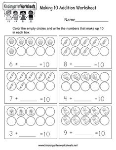 the worksheet for addition to 10 worksheet is shown in this image