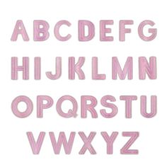 the letters and numbers are made out of pink thread on a white background, including one letter