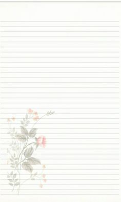 a sheet of lined paper with flowers on it