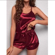 2 Piece Set, Non Stretchy Material. Please See Sizing Chart, You May Need To Order One Size Up Since These Run A Little Small. Offers Are Always Welcome And Bundle To Save!!! Pijamas Women, Silky Pajamas, Pyjama Satin, Satin Cami Top, Lingerie Babydoll, Satin Sleepwear, Lingerie Party, Hot Lingerie, Short Pj Set