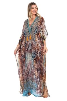 Animal Paradise Long Caftan Dress - Hot Boho Resort & Swimwear Long Caftan Dress, Caftan Dress, Flattering Dresses, Basic Dress, Swimwear Cover Ups, Swimwear Cover, Dress Cover, Loose Dress, Summer Floral