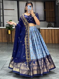 The upcoming wedding season calls for the perfect ensemble that will make you the center of attention at every function. Look no further than our beautiful Lehenga choli collection, where this stunning blue digital printed lehenga choli awaits you. Crafted with utmost care and precision, this lehenga choli set is the ideal pick for your festivals, weddings, occasions, and other special events. The lehenga itself is made from dola silk material, which not only adds a touch of elegance but also en Lavender Lehenga, Traditional Lehenga, Mirror Work Lehenga, Choli Designs