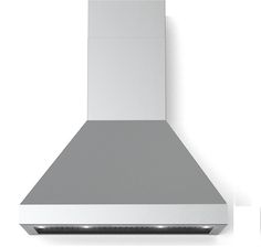 a white stove top oven sitting next to a wall mounted exhaust hood with an electronic timer on the side