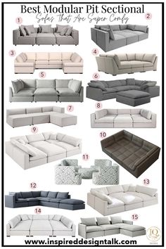 the different types of sofas are shown in this image, and it is also labeled with