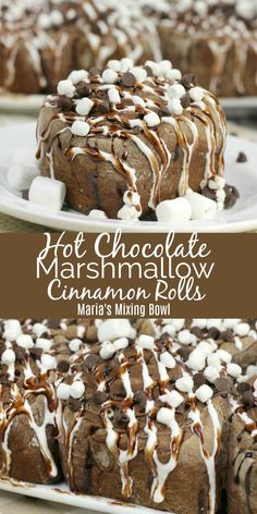 hot chocolate marshmallow cinnamon rolls with marshmallows on top and in the middle