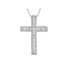 Display your faith with this diamond-studded The Regal Collection 14k gold cross pendant necklace. Click on this JEWELRY & WATCHES GUIDE to learn about fit, styles, materials and more! Display your faith with this diamond-studded The Regal Collection 14k gold cross pendant necklace. Click on this JEWELRY & WATCHES GUIDE to learn about fit, styles, materials and more! FEATURES Pendant size: 35 mm x 24 mm Chain length: 18 in. Chain type: cable Clasp: lobster-claw Nickel free Metal: 14k gold Finish Anniversary Diamond Necklace With Crucifix, Diamond Crucifix Necklace For Anniversary, Anniversary Diamond Crucifix Necklace, Elegant Cross Jewelry With Baguette Diamonds, Elegant Cross Shaped Jewelry With Baguette Diamonds, Diamond White 14k Gold Cross Pendant Necklace, Fine Jewelry Diamond Crucifix Necklace, 14k White Gold Diamond Cross Pendant Necklace, Diamond White Brilliant Cut Cross Pendant Jewelry