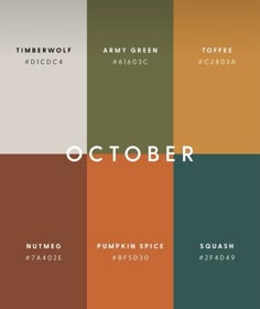 the color scheme for october is shown in different colors and font, as well as numbers