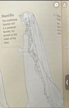 an open book with drawings of wedding gowns