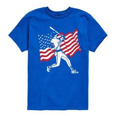 He'll be a real firecracker wearing this boys' Baseball Player American Flag Graphic Tee. FEATURES Crewneck Short sleevesFABRIC & CARE Solid colors: cotton; Heather colors: cotton, polyester Imported Machine wash Size: Small. Color: Blue. Gender: male. Age Group: kids. Patriotic Blue Cotton T-shirt, Blue Patriotic Cotton T-shirt, Independence Day Blue T-shirt With Flag Print, American Style Blue Cotton T-shirt, American Style Blue T-shirt For 4th Of July, Blue Cotton T-shirt For 4th Of July, Blue Cotton T-shirt For Baseball Season, Blue American Style Short Sleeve T-shirt, Blue Short Sleeve American Style T-shirt