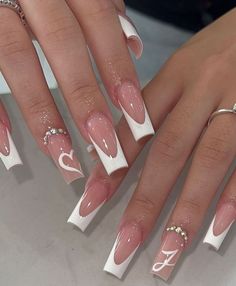 Coffin French Tips, Coffin French, Hoco Nails, Spring Nail Designs, Square Neck Long Sleeve, Nagel Tips, French Acrylic Nails