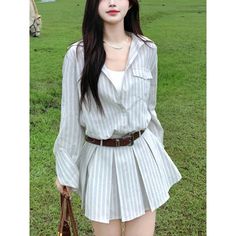 45496570872036|45496570904804|45496570937572|45496570970340 Y2k Long Sleeve Mini Dress For Summer, Summer Y2k Long Sleeve Mini Dress, Collared Striped Mini Dress For Spring, Y2k Style V-neck Mini Dress For Spring, Casual Long Sleeve Striped Mini Dress, Striped Long Sleeve Mini Dress For Spring, Autumn 2000s, Long Sleeve Striped Shirt, Korean Shirt