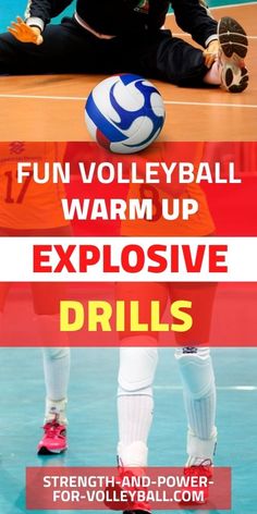 a woman sitting on the ground with a volleyball ball in her hand and text that reads fun volleyball warm up explosive drills